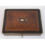 A French burr walnut, rosewood and ebony cross banded brass and mother of pearl inlaid games box