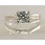 An 18ct white gold solitaire diamond ring the diamond of approx 0.50cts is four claw set to modern