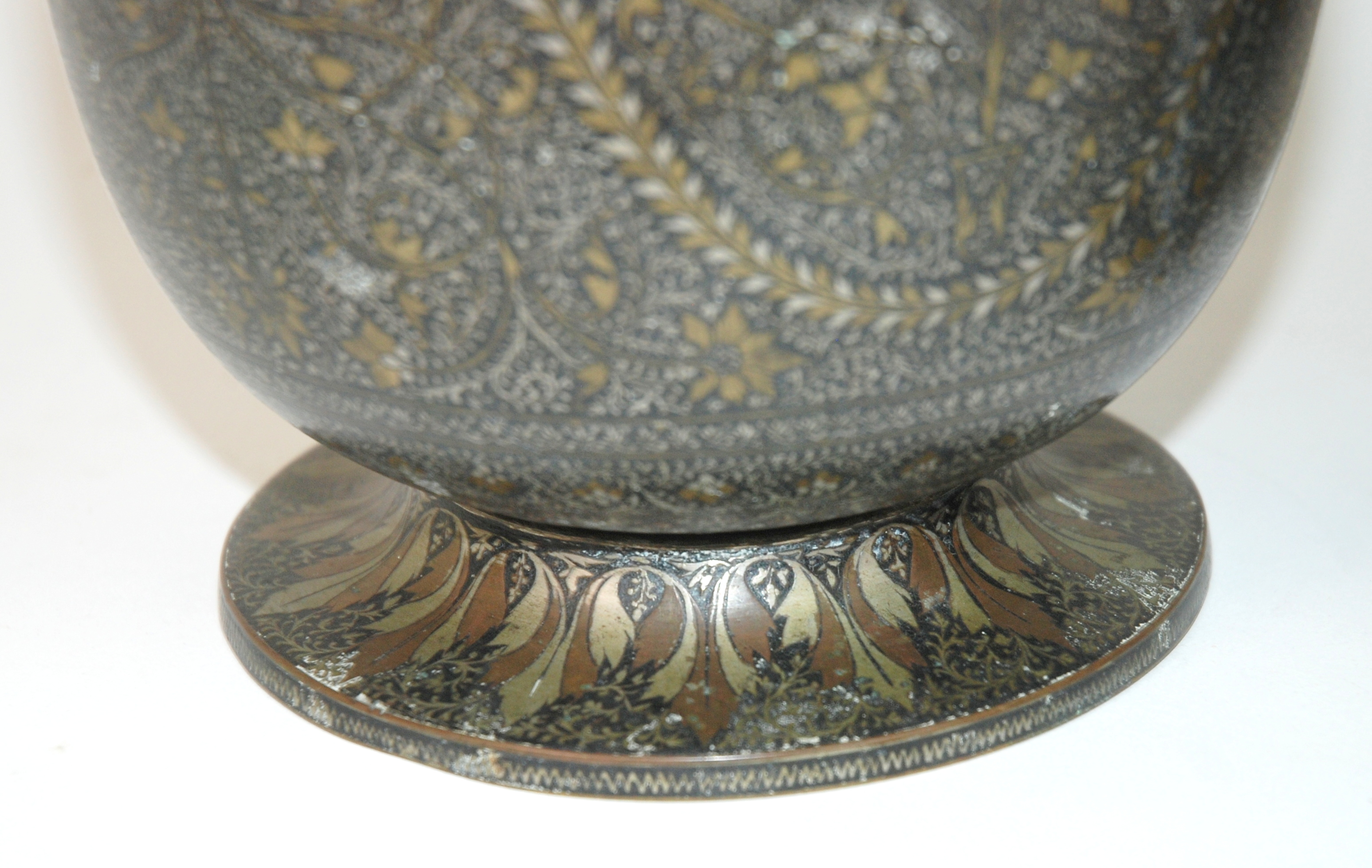 A pair of Kashmiri metal jardinieres decorated with meandering foliage within bands of - Image 3 of 6