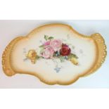 A large Doulton Burslem platter painted by Louis Bilton decorated with large roses and harebells