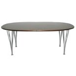 A Piet Hein and Bruno Mattsson, Fritz Hansen, Danish oval occasional table on tubular steel legs,