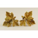 A pair of 9ct gold vine leaf design earrings beautifully modelled with textured leaves and tendrils,