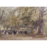 DAVID COX RWS (British 1783 - 1859) HERDING CATTLE Watercolour, signed, 25.5 x 35.5cm (10 x 14")