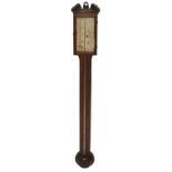 A George III mahogany inlaid stick barometer and thermometer the silvered dial inscribed A Lerra,