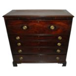 A George IV mahogany secretaire chest the hinged drawer with leather skiver enclosing drawers and