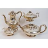 A Victorian silver four piece tea service by Joseph Angell I and Joseph Angell II, London 1839 and