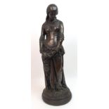 After Boisseau, a bronzed figure of a pensive young woman wearing a chatelaine to her waist, 59cm