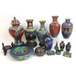 A group of Chinese cloisonne vases comprising; eight baluster vases in various sizes, 9.5cm to