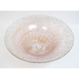 A Monart flared bowl of pink fishnet design with mica border, size I shape UB, 43.8cm diameter