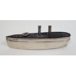 A novelty silver pin cushion by S Blanckensee & Sons Limited, Chester 1910, modelled as the ship