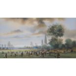 •BRIAN SHIELDS BRAAQ (British 1951 - 1997) THE BAND STAND Pastel, signed, 24 X 45cm (9 1/2 x 17 3/