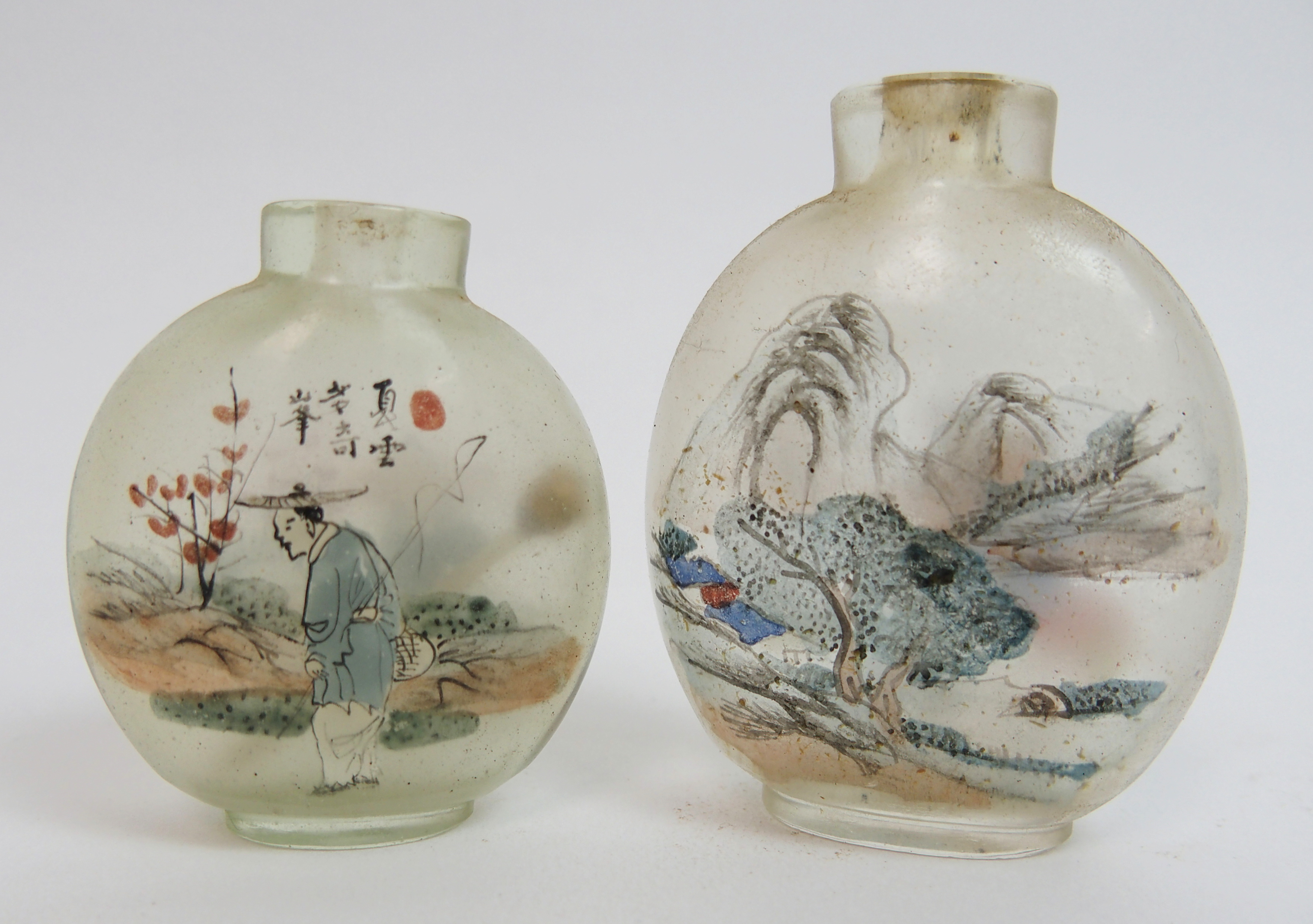 Six Chinese inside painted glass snuff bottles mostly with figures and landscapes, three oval, 5 - Image 8 of 15