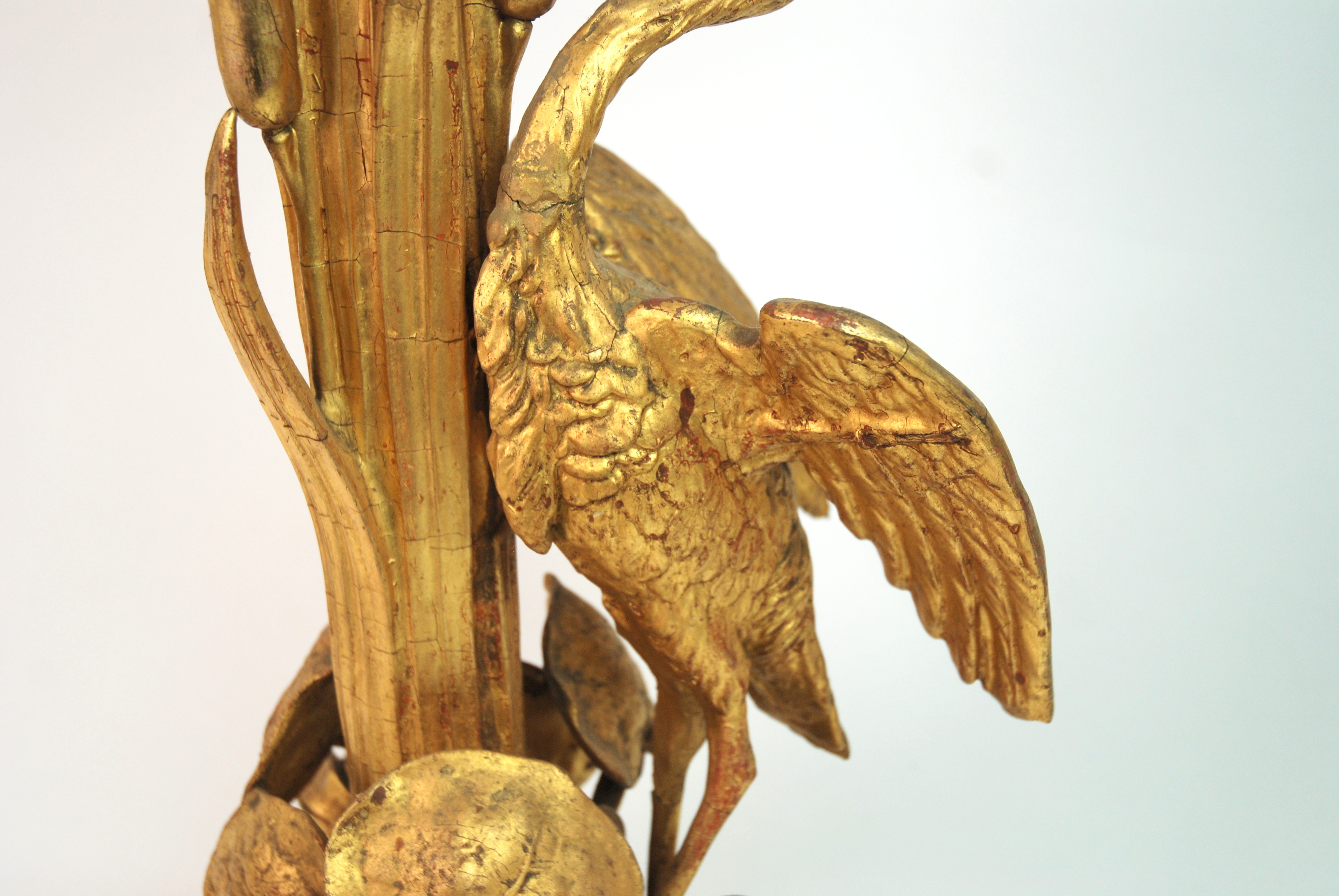 A Victorian gilt wood and gesso plant stand carved with a heron amongst bullrushes and lily pads, on - Image 6 of 10