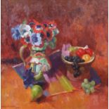 •MARY NICOL NEILL ARMOUR RSA, RSW (Scottish 1902 - 2000) STILL-LIFE WITH BOWL OF FRUIT Oil on