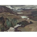 •GEORGE CUTHBERT WATSON (Scottish 1893 - 1965) A RIVER RUNNING THROUGH A MOUNTAINOUS LANDSCAPE Oil