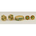 A collection of emerald jewellery to include an 18ct gold emerald and diamond ring set with