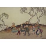 •ELIZABETH MARY WATT (Scottish 1886 - 1954) THE HOMECOMING Watercolour, pen and ink, signed, 30 x