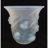 A Rene Lalique Mures vase circa 1930 of taping form with flared rim, the frosted opalescent body