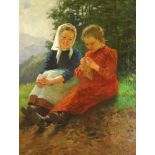 THEODORE KLEEHAAS (German 1854 - 1929) BEST FRIENDS Oil on canvas, signed, 71 x 56cm (28 x 22")