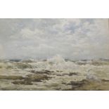 •JOHN MACLAUCHLAN MILNE RSA (Scottish 1886 - 1957) A BRIGHT AND BLUSTERY DAY BY THE SEA Watercolour,