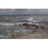 WILLIAM BRADLEY LAMOND RBA (Scottish 1857 - 1924) SEASCAPE - A WINDY DAY Oil on canvas, signed, 36 x