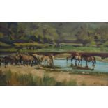 •SIR ALFRED JAMES MUNNINGS PRA, RI, RP, RWS (British 1878 - 1959) EXMOOR PONIES Oil on panel,