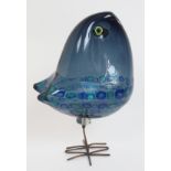 A Vistosi glass bird designed by Alessandro Pianon, circa 1960 blue glass with applied glass eyes,