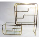 A Milo Baughman brass and glass expandable etagere 183 x 122cm expands to 204 x 46cm deep