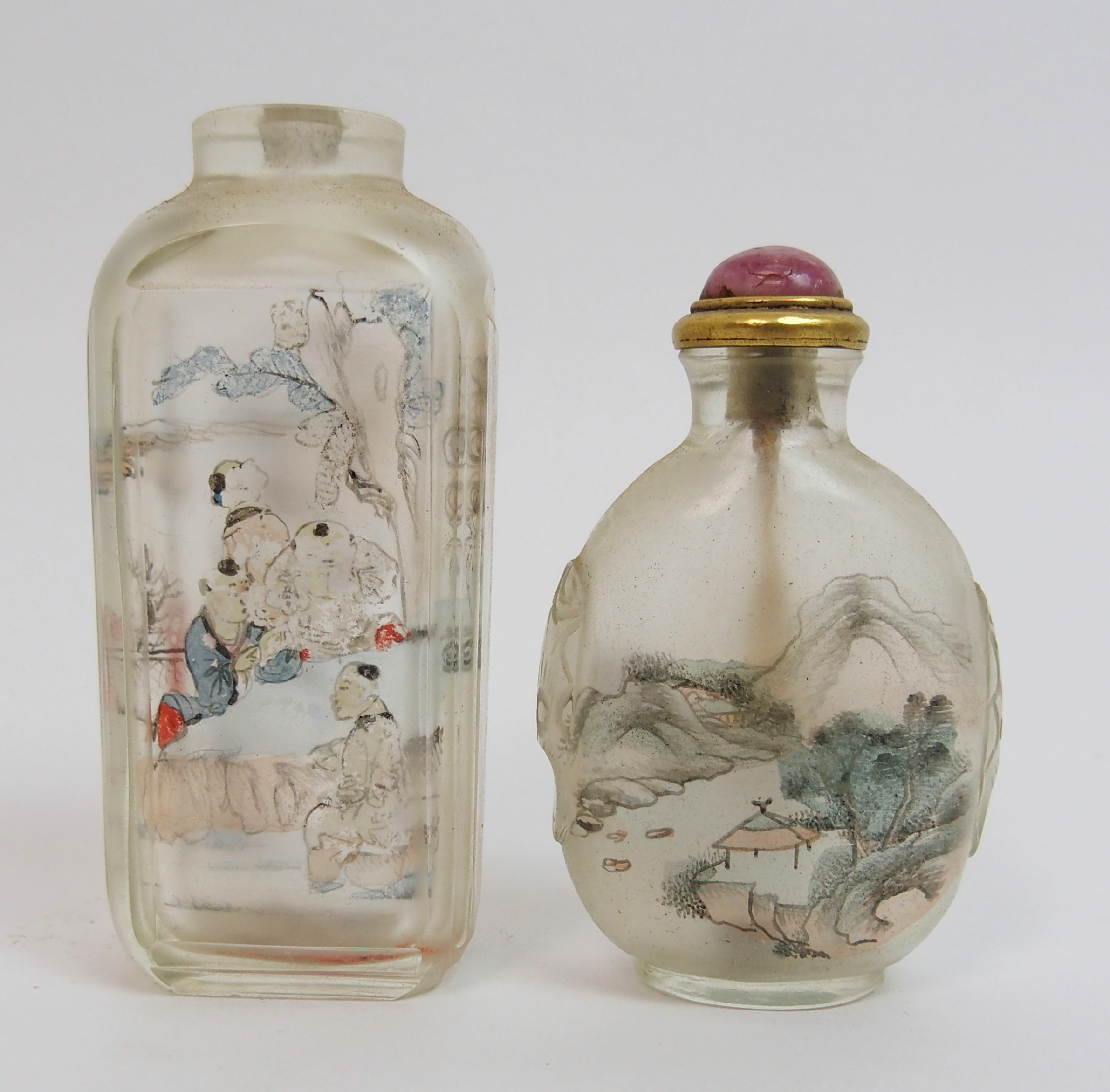 Six Chinese inside painted glass snuff bottles mostly with figures and landscapes, three oval, 5 - Image 2 of 15