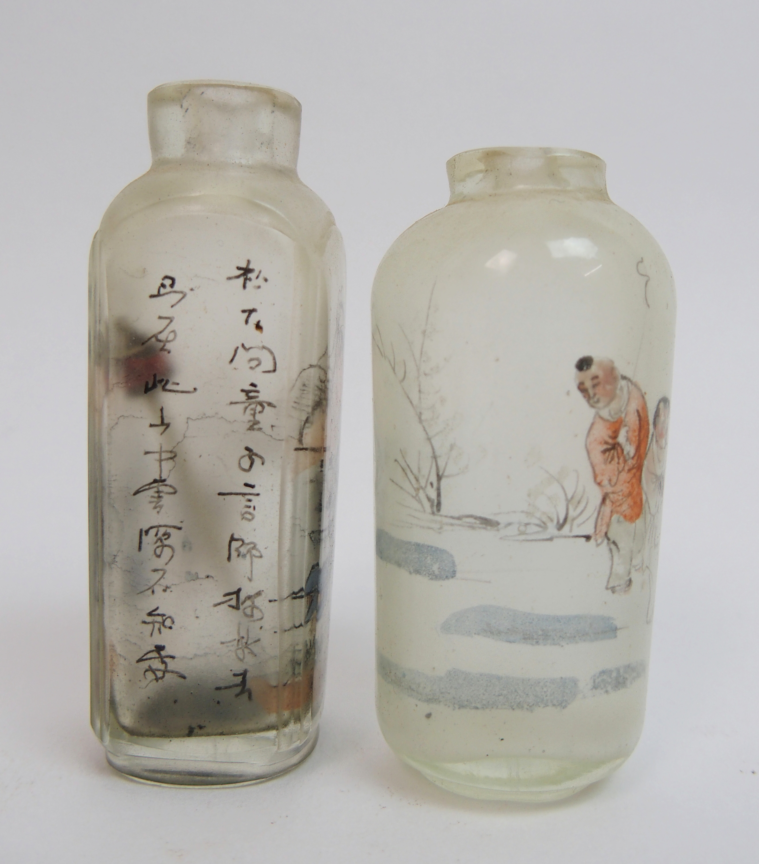 Six Chinese inside painted glass snuff bottles mostly with figures and landscapes, three oval, 5 - Image 6 of 15