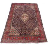 A blue ground fine Bijar rug with a red border 300 x 200cm