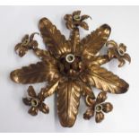 An Arts and Crafts copper ceiling light the electric ceiling light of radiating leaf form with