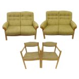 Two Ercol Saville golden dawn two seater settees and two upholstered armchairs (4)