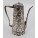 A silver coffee pot by Tiffany & Co., marked 5362M6469 Sterling silver of tapering cylindrical