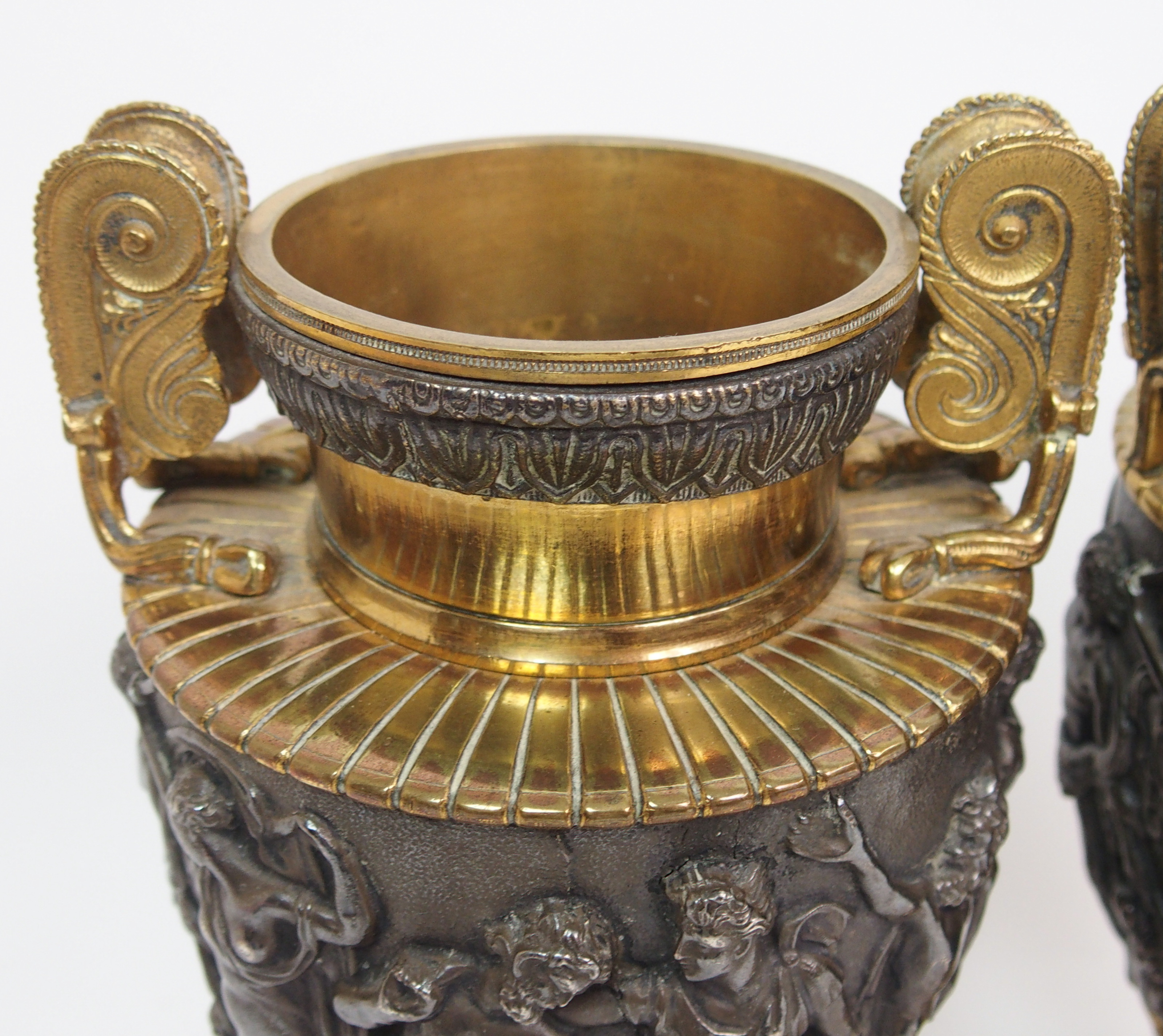 A pair of late 19th century bronzed and gilded metal copies of the Townley Vase originally from - Image 2 of 10