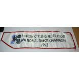 A 1993 British Cycling Federation National Track Championship winners sash awarded to Graeme Obree