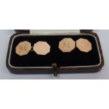 A pair of 9ct gold cuff links Birmingham 1927, each inscribed JT