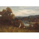 GEORGE ANDREW NASMYTH- LANGLANDS RSW (Scottish 1865 - 1939) A RIVER LANDSCAPE IN AUTUMN Oil on