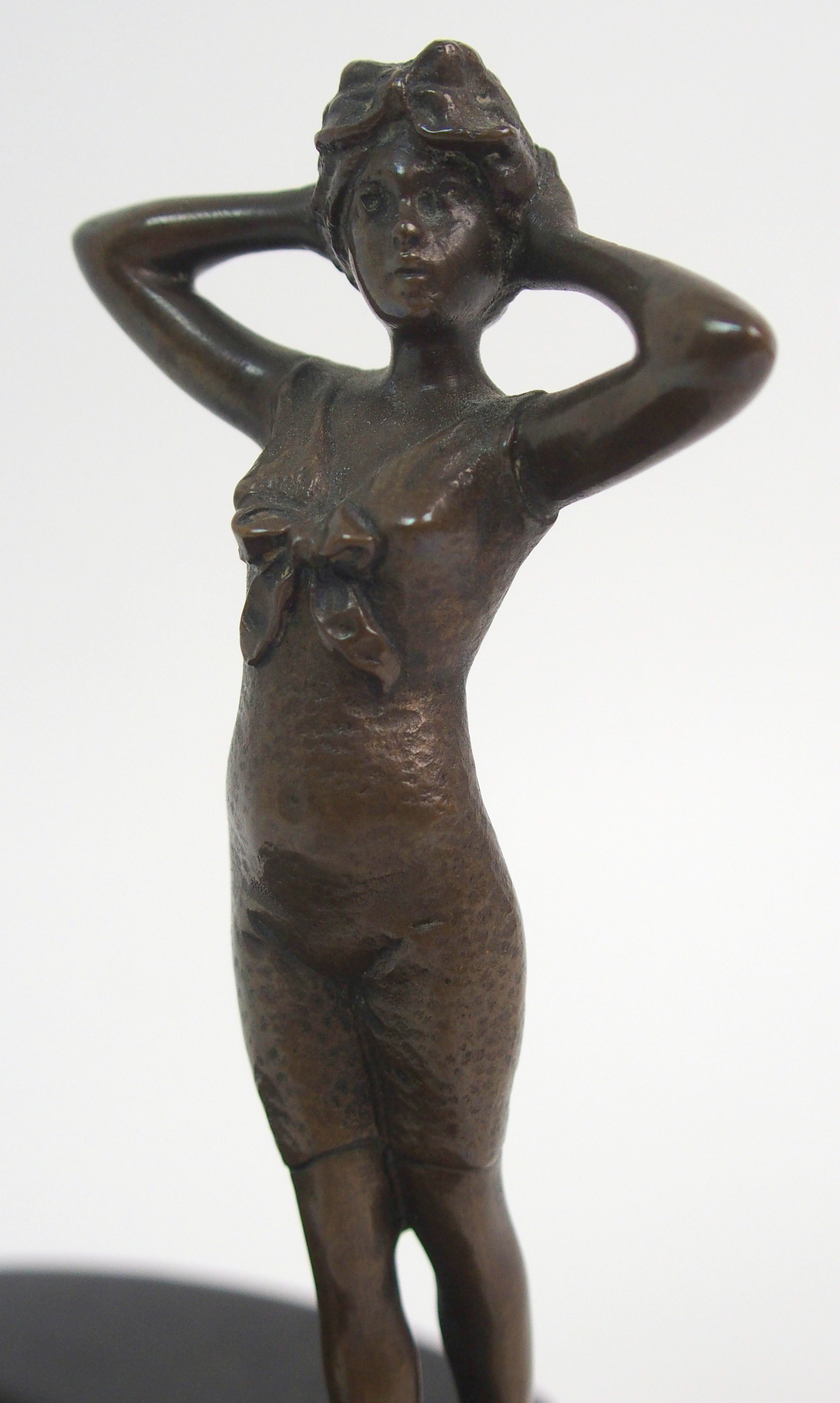 An Art Deco veined black marble trinket dish with bronzed figure of a lady in swimming costume, - Image 8 of 10