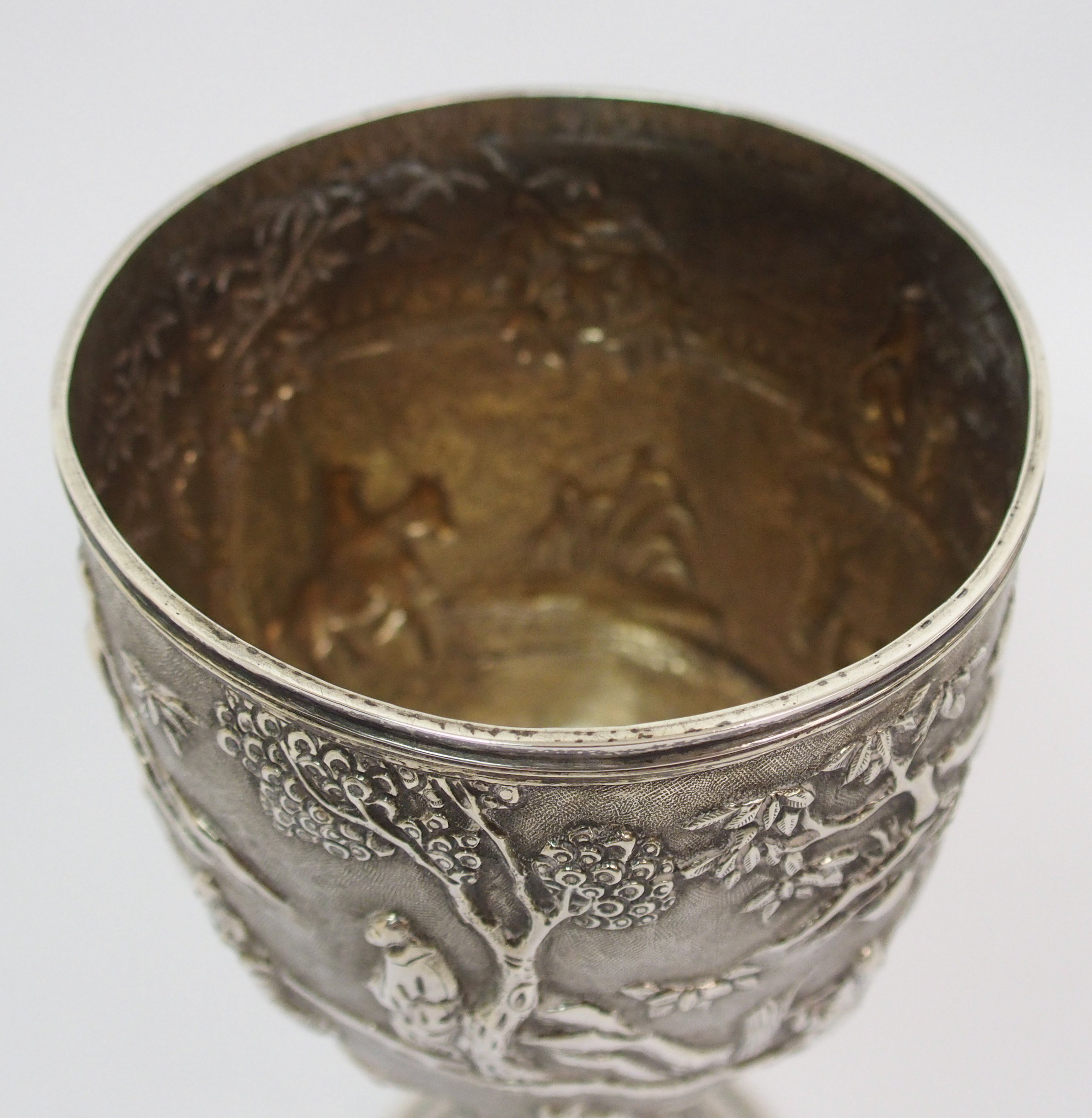 A Chinese Export silver goblet decorated with various figures in a mountainous landscape amongst - Image 10 of 10