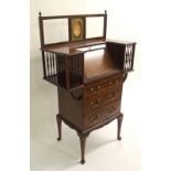 An Edwardian mahogany and satinwood inlaid ladies writing desk with oval portrait panel above hinged