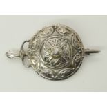 A silver Alexander Ritchie shield and sword brooch dimensions 7cm x 4cm, stamped to the reverse A.