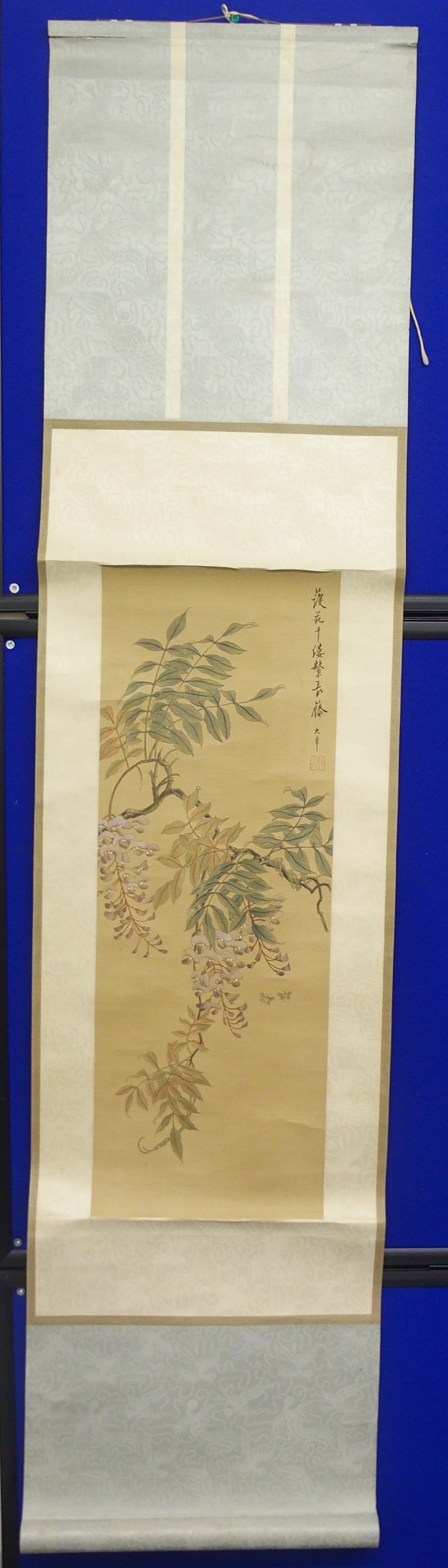 Three Chinese scroll paintings decorated with butterflies and foliage, 91 x 30cm, another with - Image 5 of 10