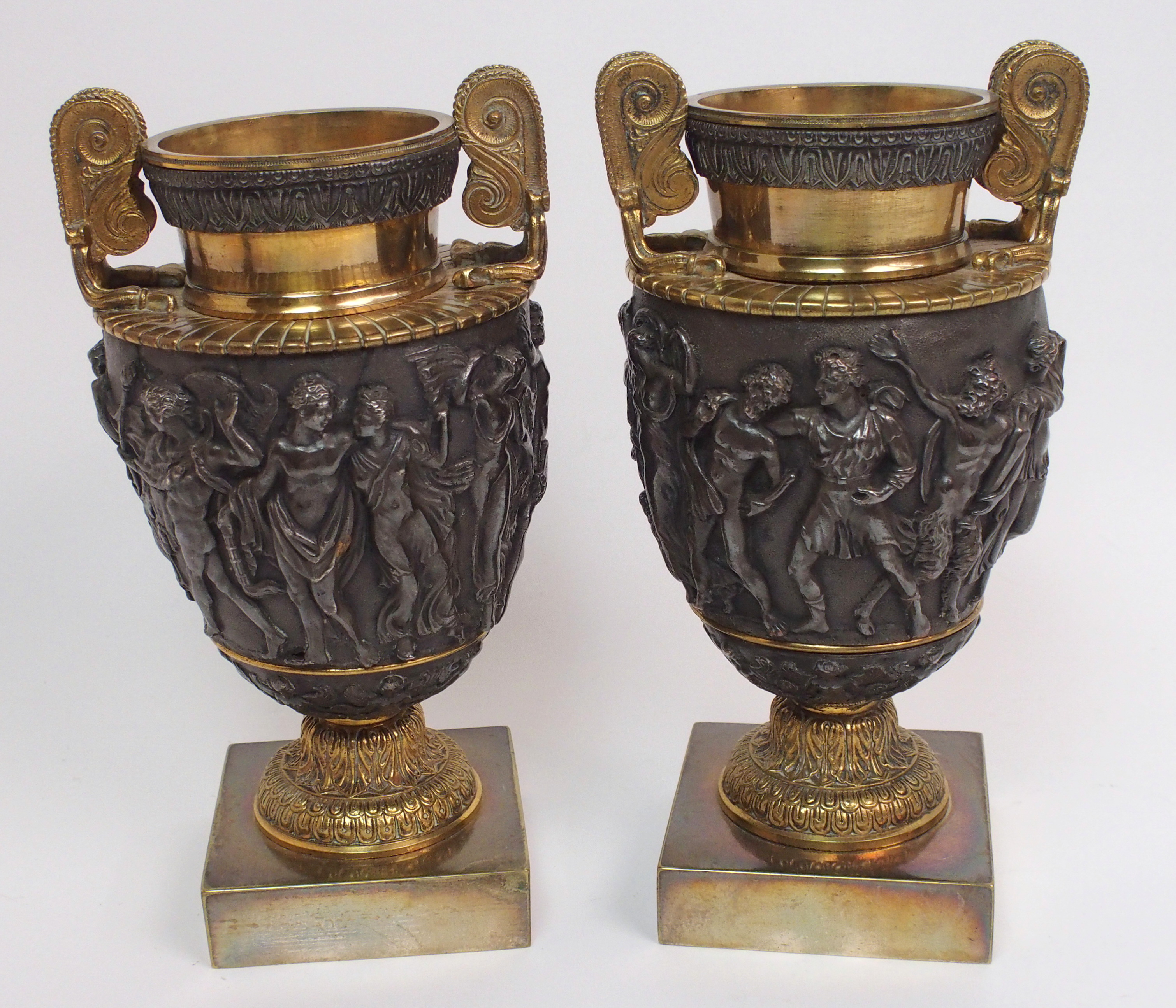 A pair of late 19th century bronzed and gilded metal copies of the Townley Vase originally from - Image 7 of 10