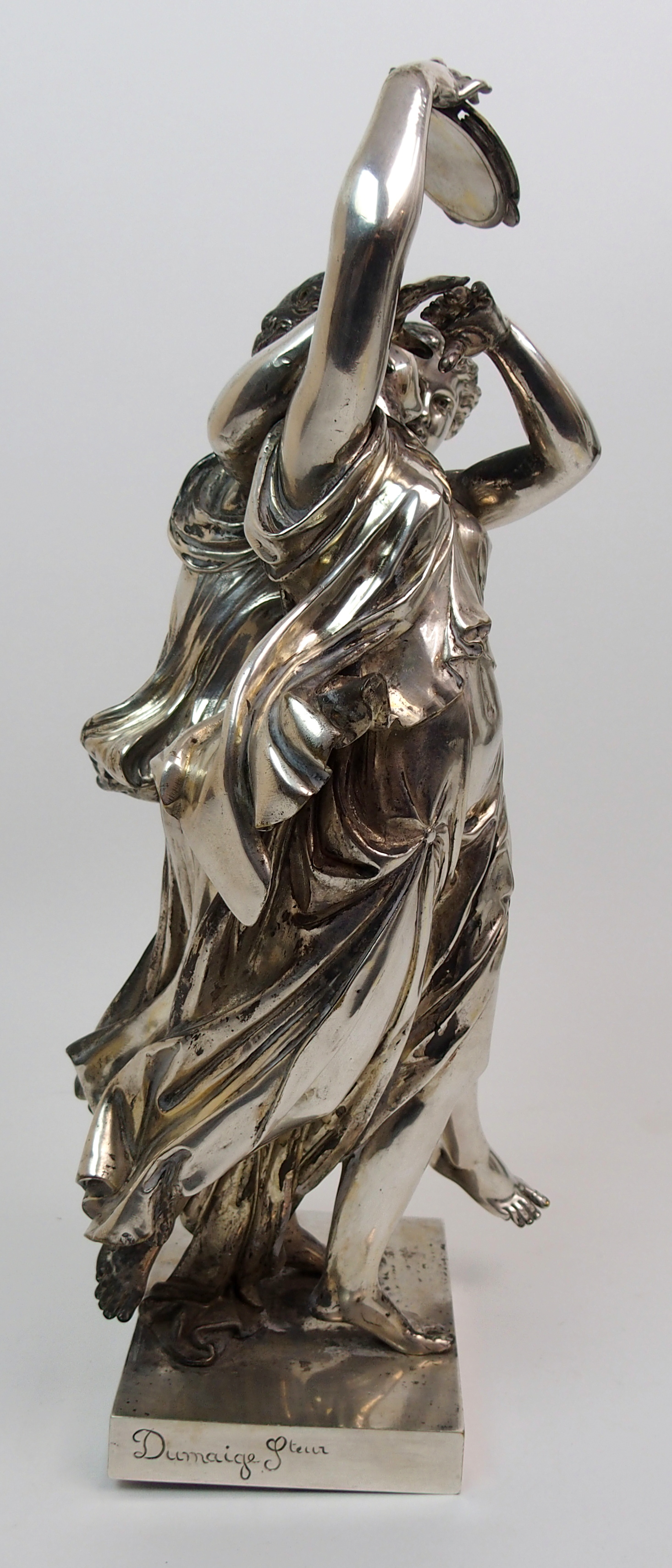 Henry Etienne Dumaige (French 1830-1888). A silvered bronze figure group modelled as two Classical - Image 5 of 10