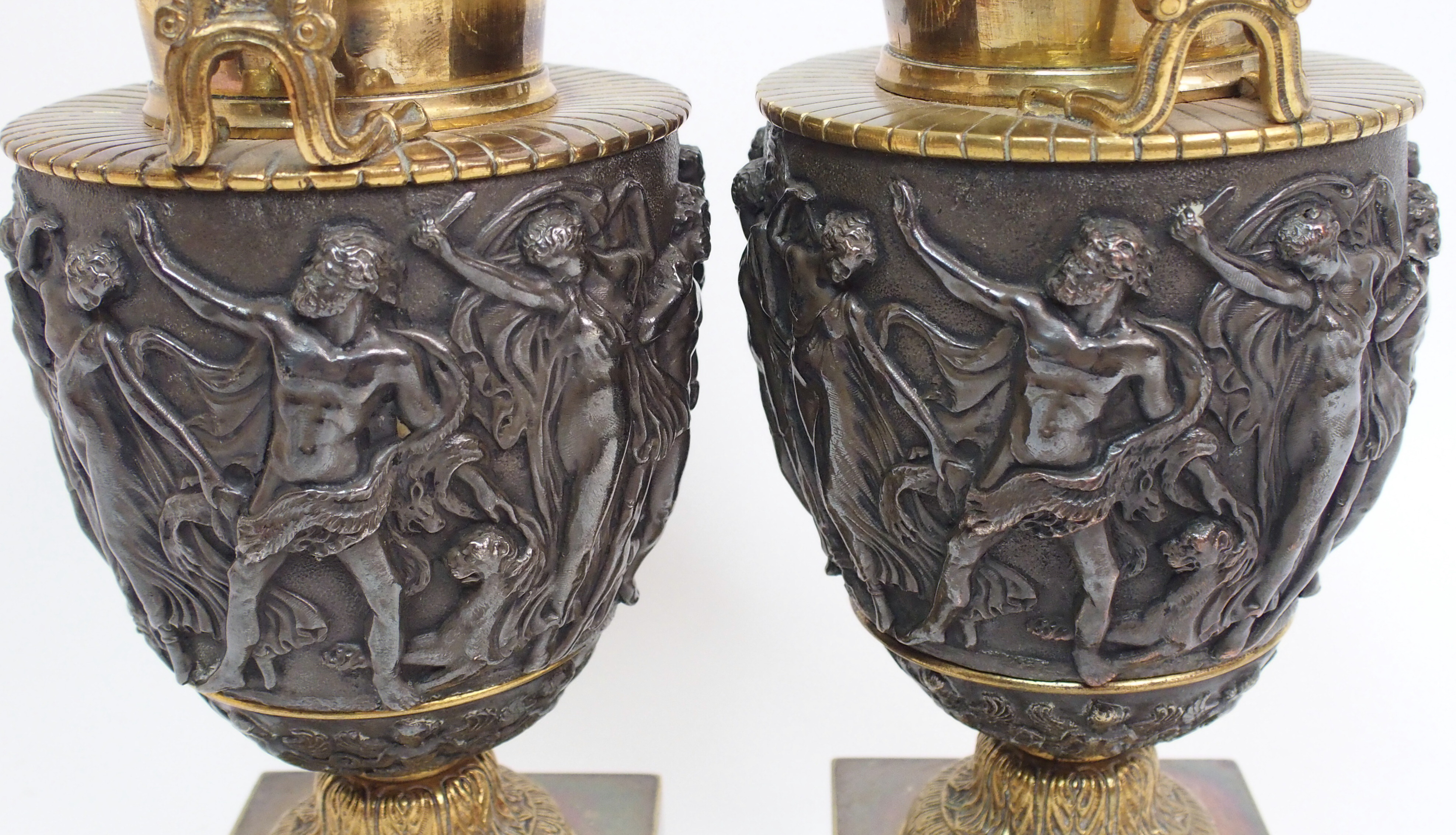 A pair of late 19th century bronzed and gilded metal copies of the Townley Vase originally from - Image 6 of 10