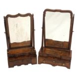 A Georgian style walnut dressing table mirror with three short drawers above a long drawer, 78cm