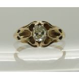 An Art Nouveau old cut diamond ring the diamond of old cut cushion shape is estimated approx 0.