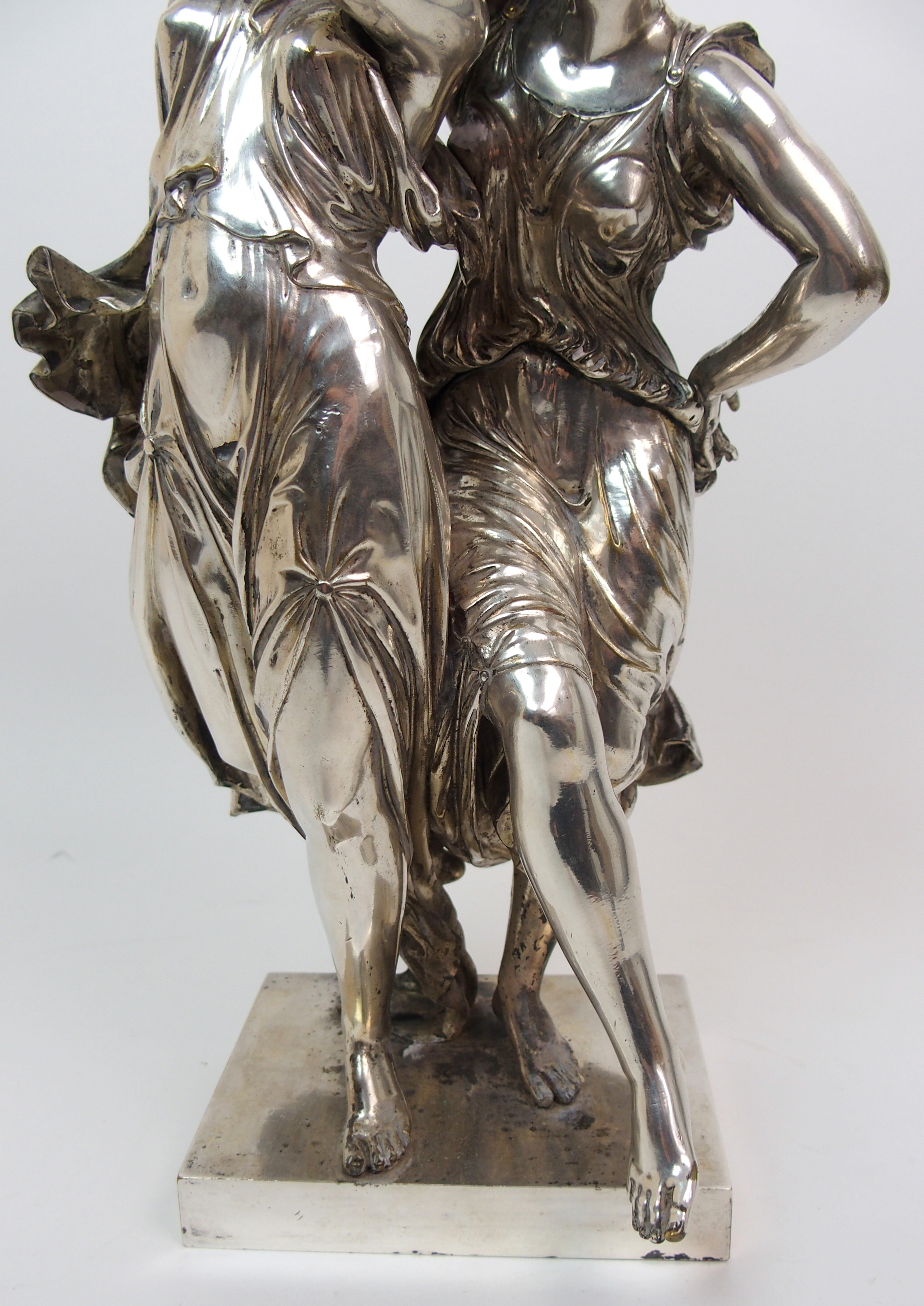 Henry Etienne Dumaige (French 1830-1888). A silvered bronze figure group modelled as two Classical - Image 3 of 10