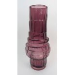 A Geoffrey Baxter for Whitefriars textured range Hoop vase pattern No 9680 in Aubergine, height